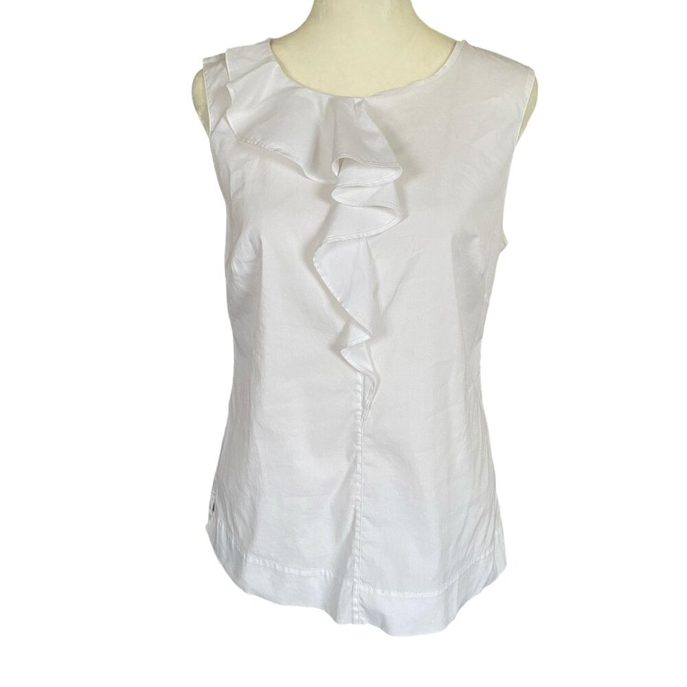 Semantiks women's size small white sleeveless ruffle front tank top blouse shirt